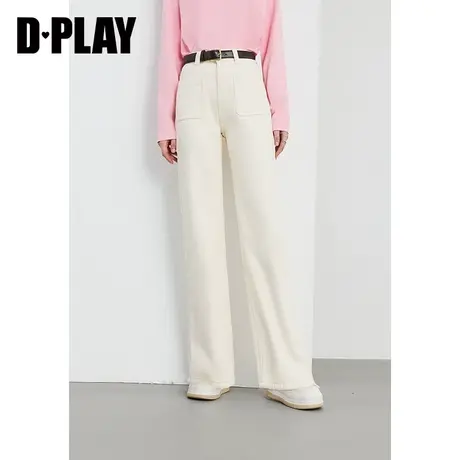 DPLAY2023冬佰搭休闲杏色直筒裤慵懒风加绒加厚保暖牛仔长裤图片