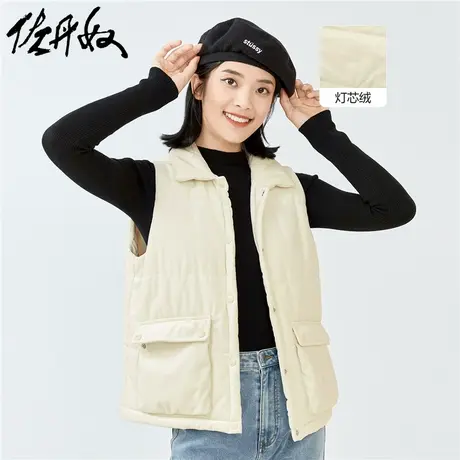 佐丹奴外套女装灯芯绒立体贴袋翻领棉衣背心 05371689商品大图