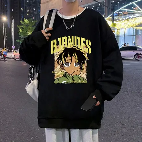 美式潮牌卡通印花卫衣男春秋款复古高街休闲套头打底男生圆领上衣商品大图