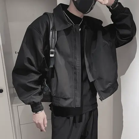 纯色工装外套男春秋季潮牌痞帅短款机车服夹克炸街高级感防风外套商品大图
