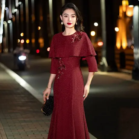 高端喜婆婆婚宴装晚礼服鱼尾裙小个子高贵年轻喜妈妈婚礼洋气中年图片