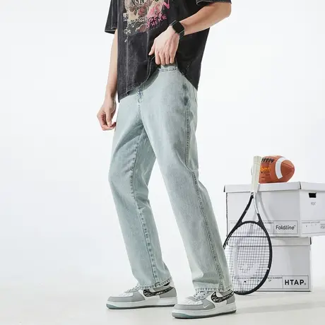 唐狮24春季新款牛仔裤男修身高街窄版直筒裤美式潮流时尚黄泥裤商品大图
