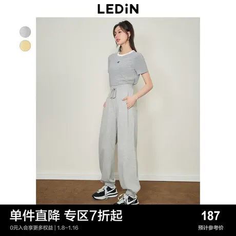 乐町束腿休闲裤女23夏新款灰色卫裤舒适宽松运动裤时尚休闲裤商品大图