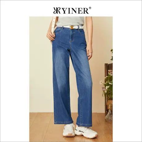 YINER音儿线上专选女装2022夏季休闲裤高腰垂感阔腿牛仔裤商品大图