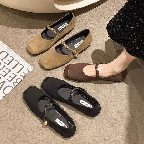 平底法式黑色玛丽珍单鞋仙女鞋子2024年新款春秋季红色晚晚温柔鞋商品大图