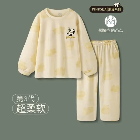【设计师款】情侣睡衣女春秋带胸垫纯棉熊猫套装大码长袖家居服男商品大图