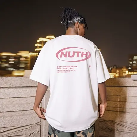 Nuthink宽松字母半截袖美式短袖T恤 男潮牌春季大码潮流半袖男款商品大图