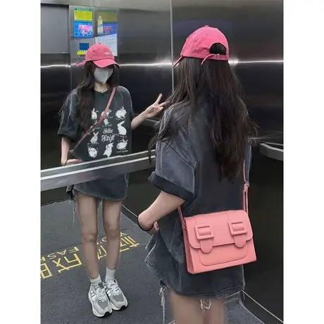 纯棉水洗做旧短袖t恤女春夏季ins潮牌设计感chic港味宽松大码上衣商品大图