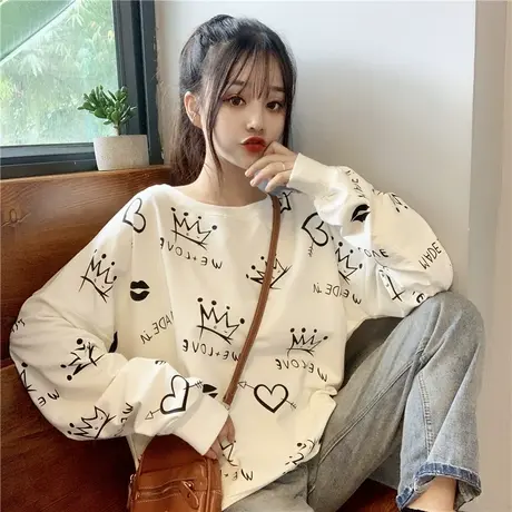 oversize薄款卫衣女2024春秋新款韩版ins宽松原宿bf慵懒风上衣服图片