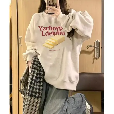 oversize卫衣女秋冬季加绒加厚宽松韩系慵懒风设计感小众上衣外套商品大图