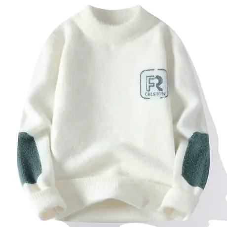 2023年毛衣男士秋冬款潮牌字母水貂绒针织打底衫男加厚保暖毛线衣商品大图