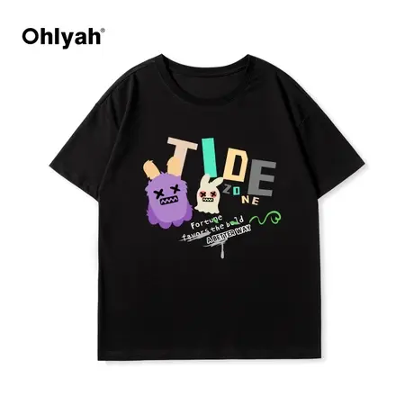 Ohlyah卡通印花 短袖2023春季新款男女同款简约透气针织百搭T恤衫图片