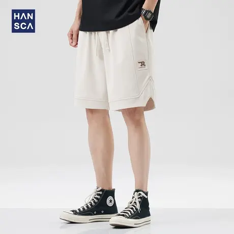 hansca美式高街纯色运动短裤男夏季潮牌宽松直筒休闲抽绳五分裤子商品大图