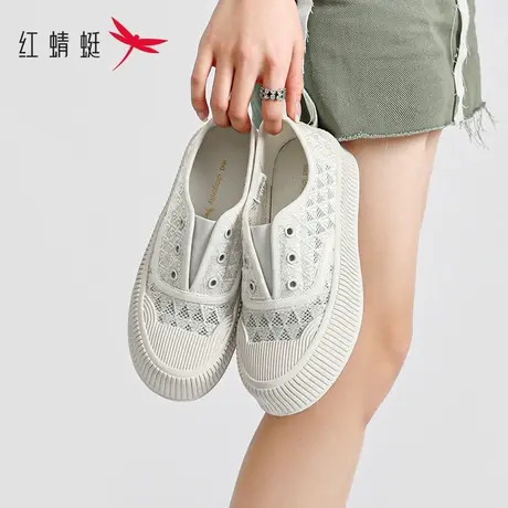 红蜻蜓网面小白鞋女夏季2023新款薄款平底饼干鞋女百搭透气女鞋子商品大图