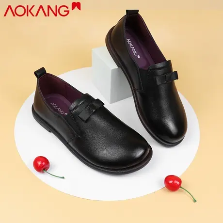 奥康女鞋中老年真皮休闲奶奶单鞋女平底浅口软底一脚蹬百搭妈妈鞋商品大图