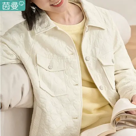 茵曼旗舰店小香风外套2024新款女装夹克上衣短款棉衣薄款棉服春秋图片