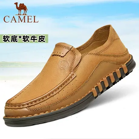 骆驼2023新款软底男士商务休闲皮鞋一脚蹬豆豆鞋套脚真皮懒人鞋潮商品大图