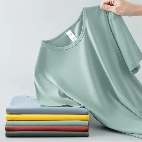 莫代尔t恤男短袖2023新款夏季冰丝速干凉感体恤衫纯色半袖上衣服商品大图