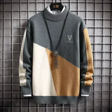 青少年秋冬季毛衣男士打底衫加绒羊毛衫初中高中学生冬装保暖上衣商品大图