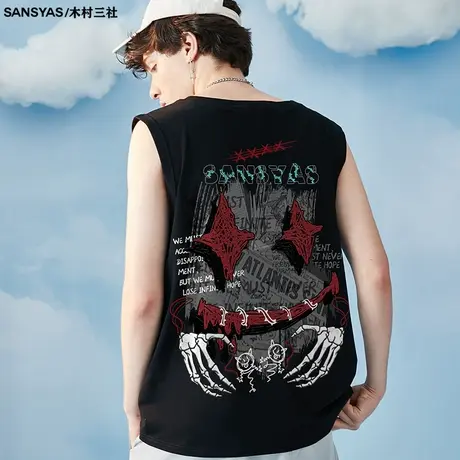 木村三社黑暗系男装高级感背心男潮牌ins无袖背心男夏宽松大码图片