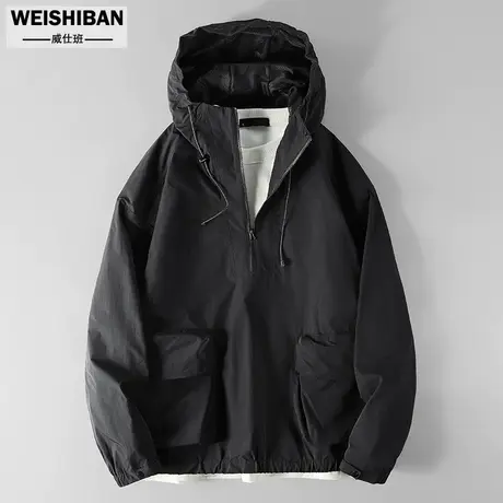 潮牌新款半开拉链套头冲锋衣男户外防风连帽三防外套痞帅廓形上衣商品大图