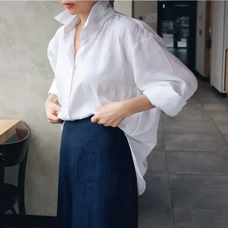 新款韩版衬衫女宽松大码长袖棉麻衬衣百搭时尚外穿防晒亚麻上衣潮商品大图