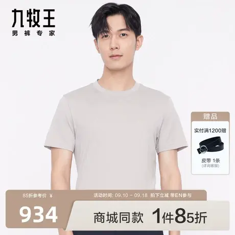 [含桑蚕丝]九牧王男装JT2C20917短袖T恤23夏新款绵羊毛商场同款EN图片