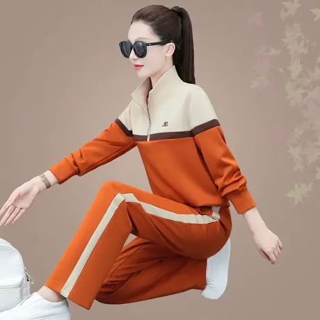 立领半拉链卫衣套装女春秋款时尚直筒裤休闲运动服韩版宽松两件套图片