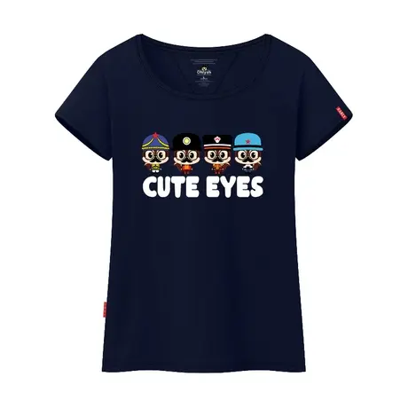 Ohlyah品牌女装短袖t恤2023夏新品卡通英文胡子小兵学生班服定制图片