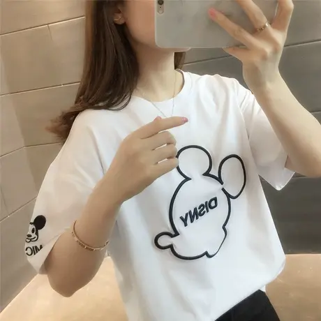 米奇印花短袖T恤女装2023年夏季新款韩版时尚宽松圆领字母上衣潮商品大图