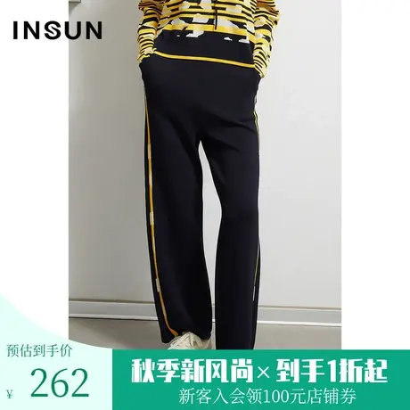 恩裳春秋季简约舒适撞色条纹边直筒宽松休闲裤长裤图片