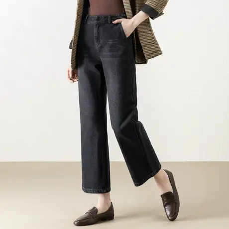 黑色阔腿牛仔裤女九分裤高腰妈妈裤子2023新款女裤宽松大码直筒裤商品大图