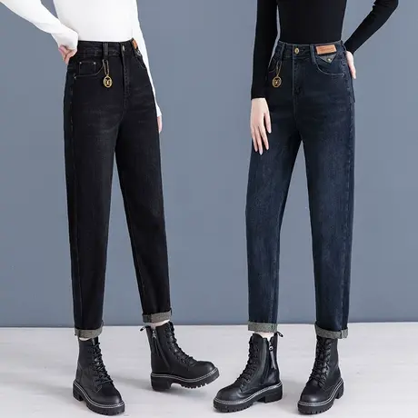 黑色哈伦牛仔裤女高腰2023春秋时尚宽松显瘦冬天加绒萝卜老爹裤子图片