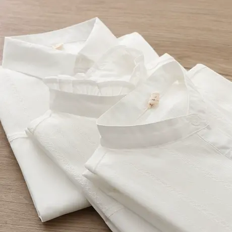 纯棉白色衬衫女立领蕾丝木耳花边衬衣长袖宽松春秋季韩版新款上衣商品大图