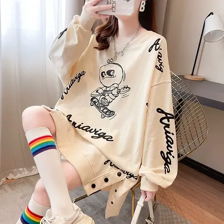 设计感小众ins卫衣女春秋季韩版宽松中长款薄款早秋外套连衣裙潮图片