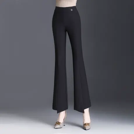 裤子女2023春秋新款简涵高腰显瘦黑色弹力遮肉胖MM微喇休闲长裤图片