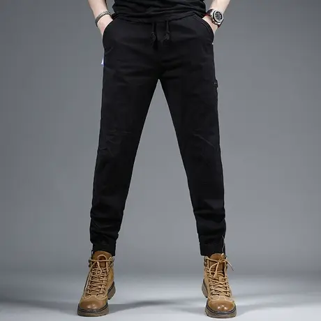 美式休闲黑色工装裤男夏季薄款2023新款潮牌修身束脚男士工装裤子商品大图