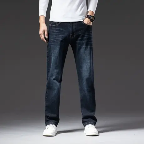 春季直筒宽松牛仔裤男百搭休闲常规弹力长裤加肥加大胖人深裆新款图片