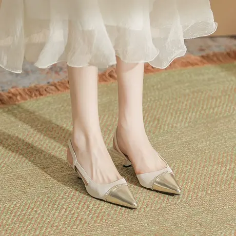 2023年夏季新款法式小众尖头浅口凉鞋女细跟性感气质一字带高跟鞋商品大图