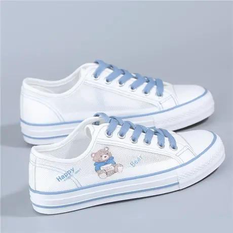 帆布鞋女网纱透气小白鞋女夏季薄款网面镂空平底百搭学生休闲板鞋图片