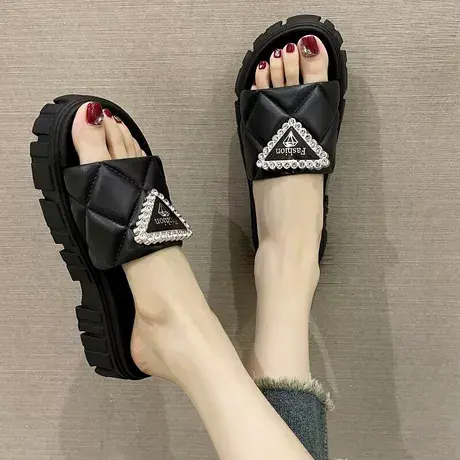 拖鞋女夏季外穿网红ins潮时尚厚底松糕增高跟防滑外出沙滩凉拖鞋商品大图