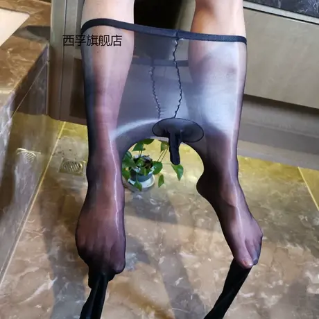 2代超薄1D男士油亮连裤袜油光闪光美腿袜一线档开裆免脱情趣丝袜图片
