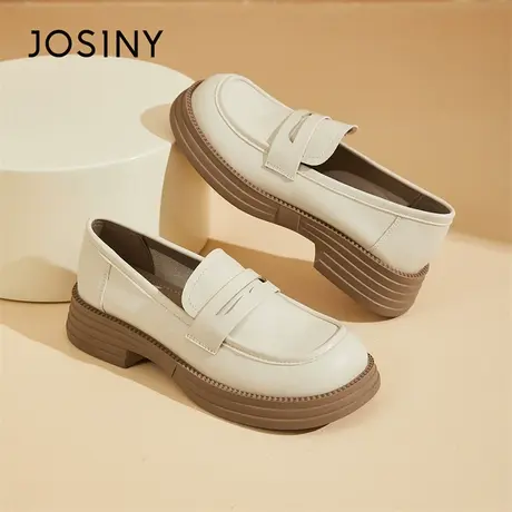 Josiny/卓诗尼厚底白色乐福鞋女2024新款春季少女风粗跟小皮鞋子商品大图