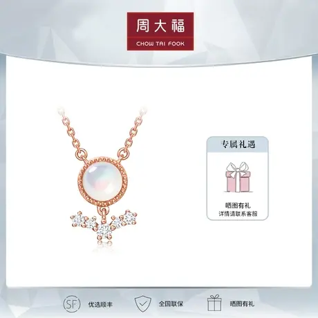 周大福圆形箭头贝壳18K金镶钻石项链定价T76373商品大图