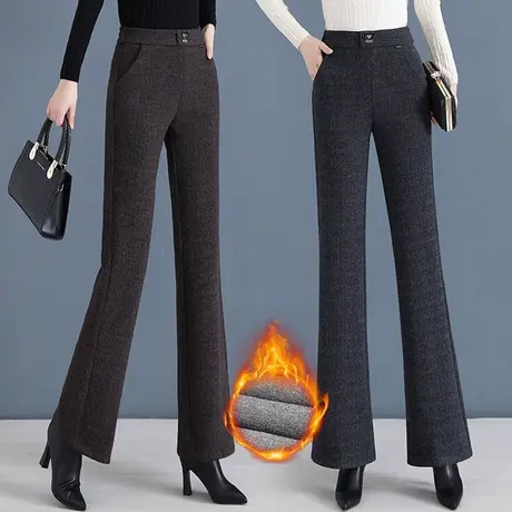 羊毛呢微喇叭裤高腰显瘦女秋冬加绒2023复古垂感拖地直筒休闲长裤商品大图