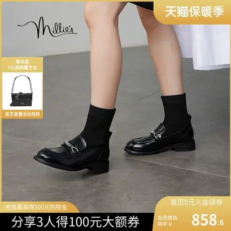 millies妙丽女鞋2023冬季新款弹力袜靴女简约保暖短靴女20859DD3商品大图