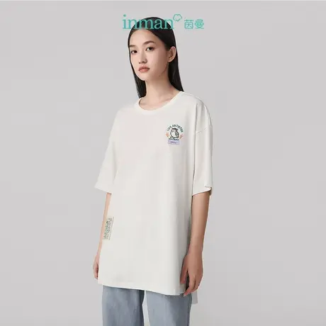 【商场同款】茵曼2021春装新款童趣绣花创意章仔开叉衣摆短袖T恤商品大图