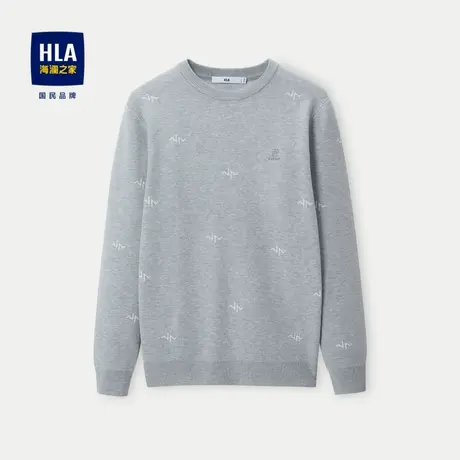 HLA/海澜之家字母刺绣针织衫23秋季新款圆领水洗休闲风保暖毛衣男商品大图