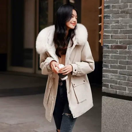 时尚气质狐狸毛领派克服皮草外套2022年冬新款女温柔宽松显瘦外套商品大图