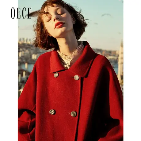 Oece高级感100%羊毛呢大衣冬季新款女中长双面呢外套商品大图